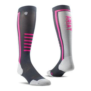Ariat Adults Ariattek Slimline Performance Socks Ebony/ Knockout Pink