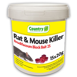 CountryUF Rat & Mouse Killer Brodifacoum Wax Block Bait 25PPM 15x20g