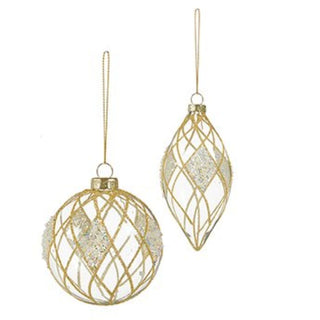 Clear with Champagne Gold Glitter Check 2 Assorted Ball