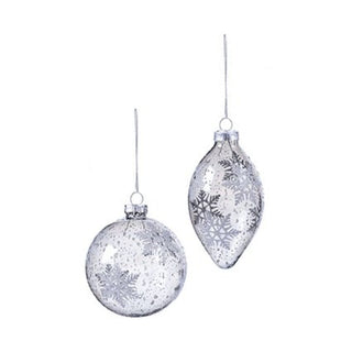 Grey with Silver Glitter Snowflake Glass 2 Assorted