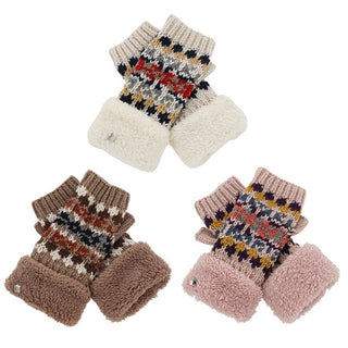 Fairisle Fur Cuff Fingerless Gloves