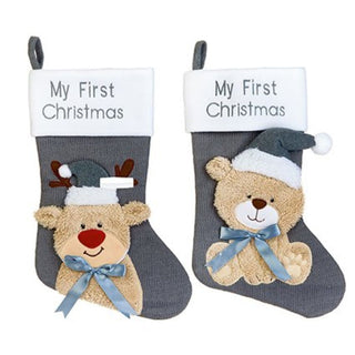 Grey Plush Character Stocking Teddy - Reindeer