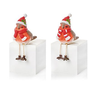 Polyresin Robin with Santa Hat and Dangle Legs