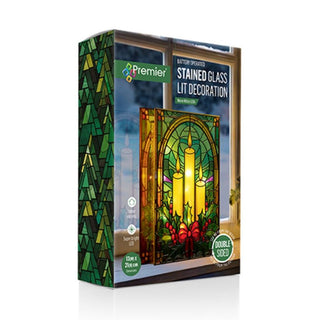 Candles & Holly Battery Operated Stained Glass