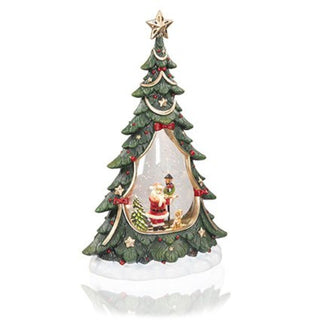 Battery Operated Lit Musical Santa Scene Tree Shaped Water Spinner