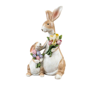 Mum & Baby Rabbit With Flowers