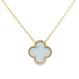 Byzantium White Four Leaf Clover Pendant Necklace