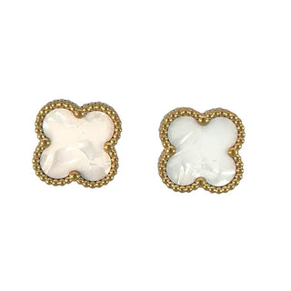Byzantium White Four Leaf Clover Stud Earrings
