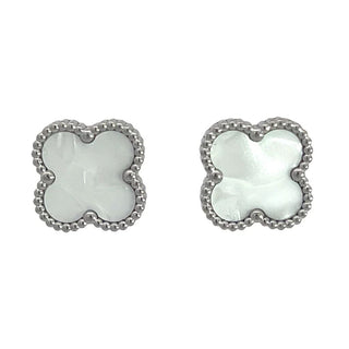 Byzantium White Four Leaf Clover Stud Earrings