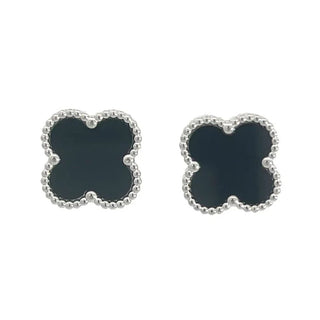 Byzantium Black Four Leaf Clover Stud Earrings