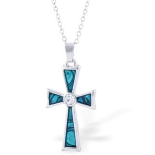 Byzantium Natural Paua Shell Cross Necklace with Crystal Centre
