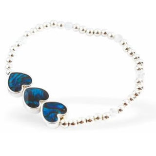 Byzantium Paua Shell Triple Hearts Stretch Bracelet