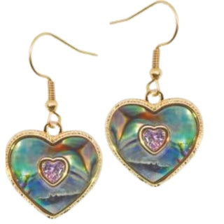 Byzantium Paua Shell Heart in Heart with Stone Drop Earrings