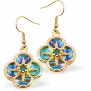 Byzantium Paua Shell Daisy Drop Earrings, Rhodium Plated