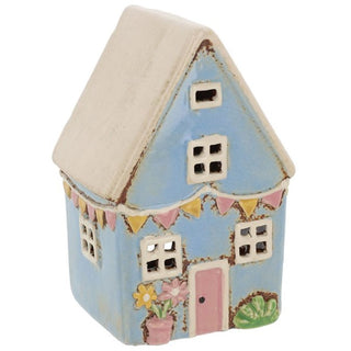 Village Pottery Garden Flags House Blue Tealight