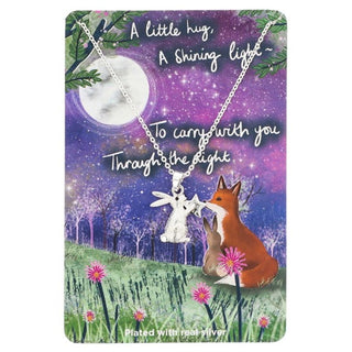 Fox Under The Moon Silver Plated Necklace Rabbit