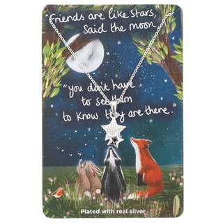 Fox Under The Moon Silver Plated Necklace Star