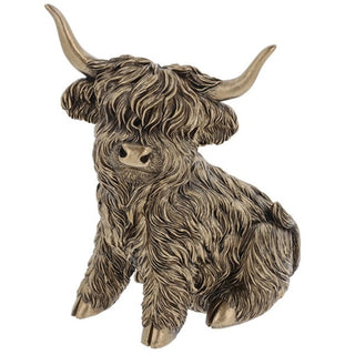 Cute Bronze Highland Cow Sitting Large