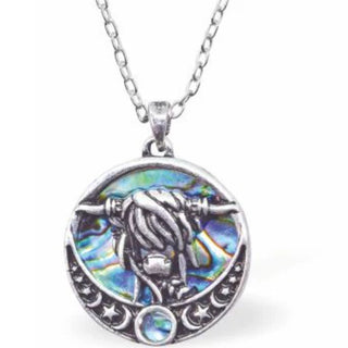 Byzantium Jewellery Paua Highland Cow Kyloe Necklace