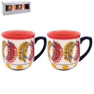 Embossed Flower Mug Gift Box Set of 2 Navy