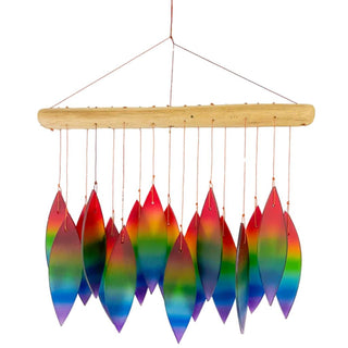 Glass Wind Chime Leaves Rainbow Mirage