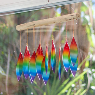 Glass Wind Chime Leaves Rainbow Mirage