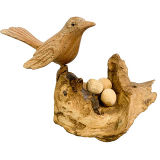 Wood  Single Bird With Eggs On Log