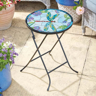 Hand-Painted Glass Dragonfly Table