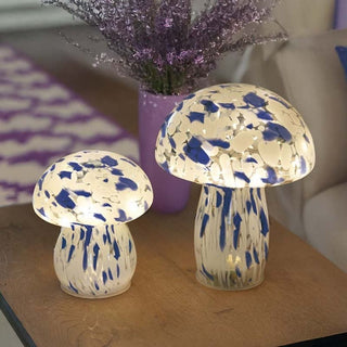 Blue & White Glass Art Mushroom