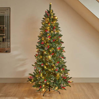 InLit Frosted Pine Berry Cone Slim Tree