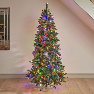 InLit Frosted Pine Berry Cone Slim Tree