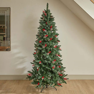 InLit Frosted Pine Berry Cone Slim Tree