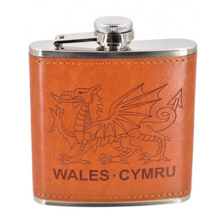 Wales / Cymru Leather Wrapped Hip Flask