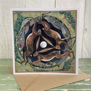 Three Hares On Square Greetings Card