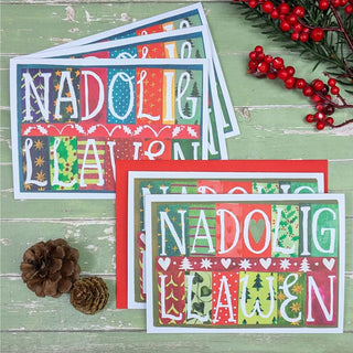 Nadolig Llawen Bright Patterns Greetings Cards
