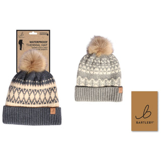 Bartleby Ladies Waterproof Bobble Hat - Sherpa Lined, Nordic Asstd