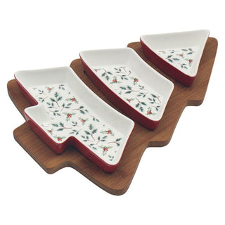 Xmas Holly Tree Dishes With Tray Set of 3