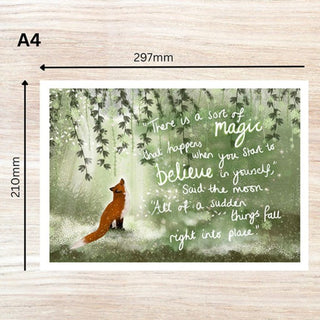 Fox Under The Moon A4 Art Print Believe