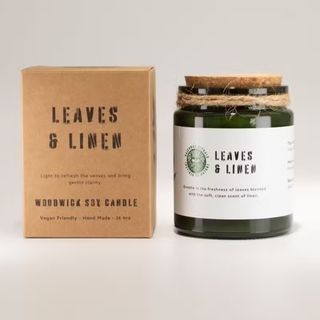 Woodwick Soy Candle Leaves & Linen