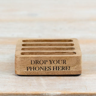 Drop Your Phones Here Mango Wood Stand