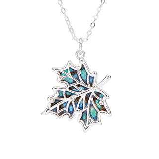 Paua Shell Maple Leaf Silver Plated Necklace