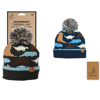 Childs Waterproof Bobble Hat - Dinosaur