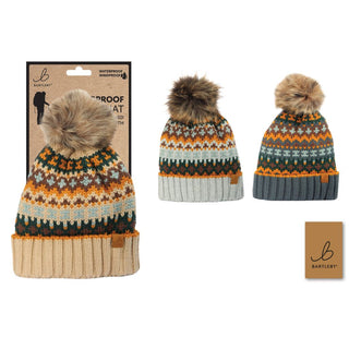 Ladies Waterproof Bobble Hat - Sherpa Lined, Patterned