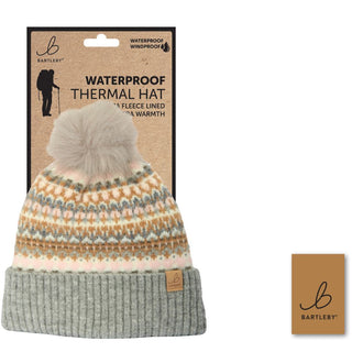 Ladies Waterproof Bobble Hat - Sherpa Lined, Patterned