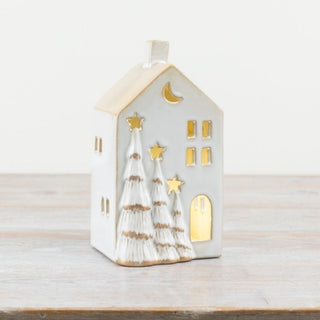 LED Christmas House With Gold Trees