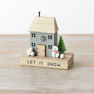Let It Snow Wooden Block House With Snowman