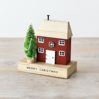 Red Wooden House Block With Snowflake