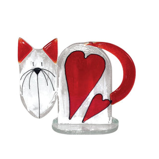 Glass Cat With Heart Red