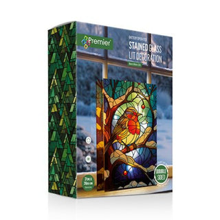 Battery Operated Lit Stained Glass Robin for Table