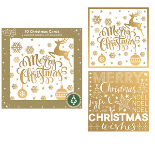 10 Pack Cards Gold Reindeer & Text